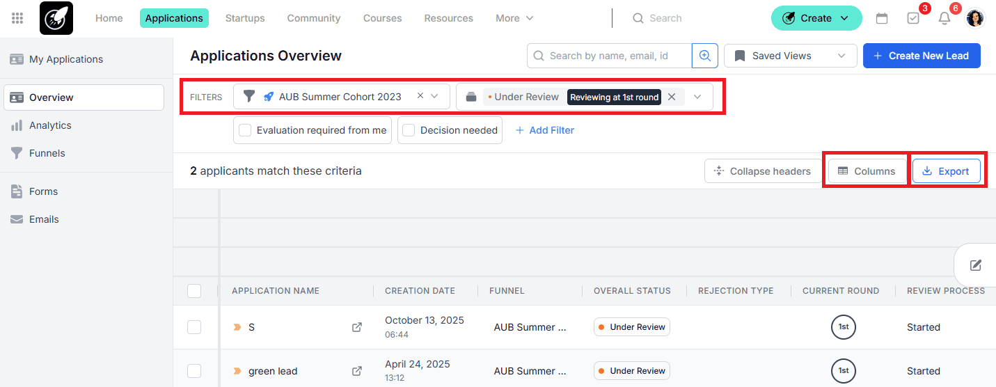Application Export
