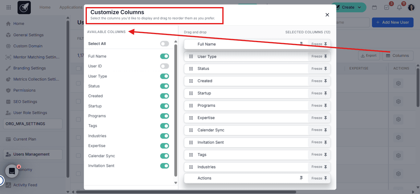 Column configuration