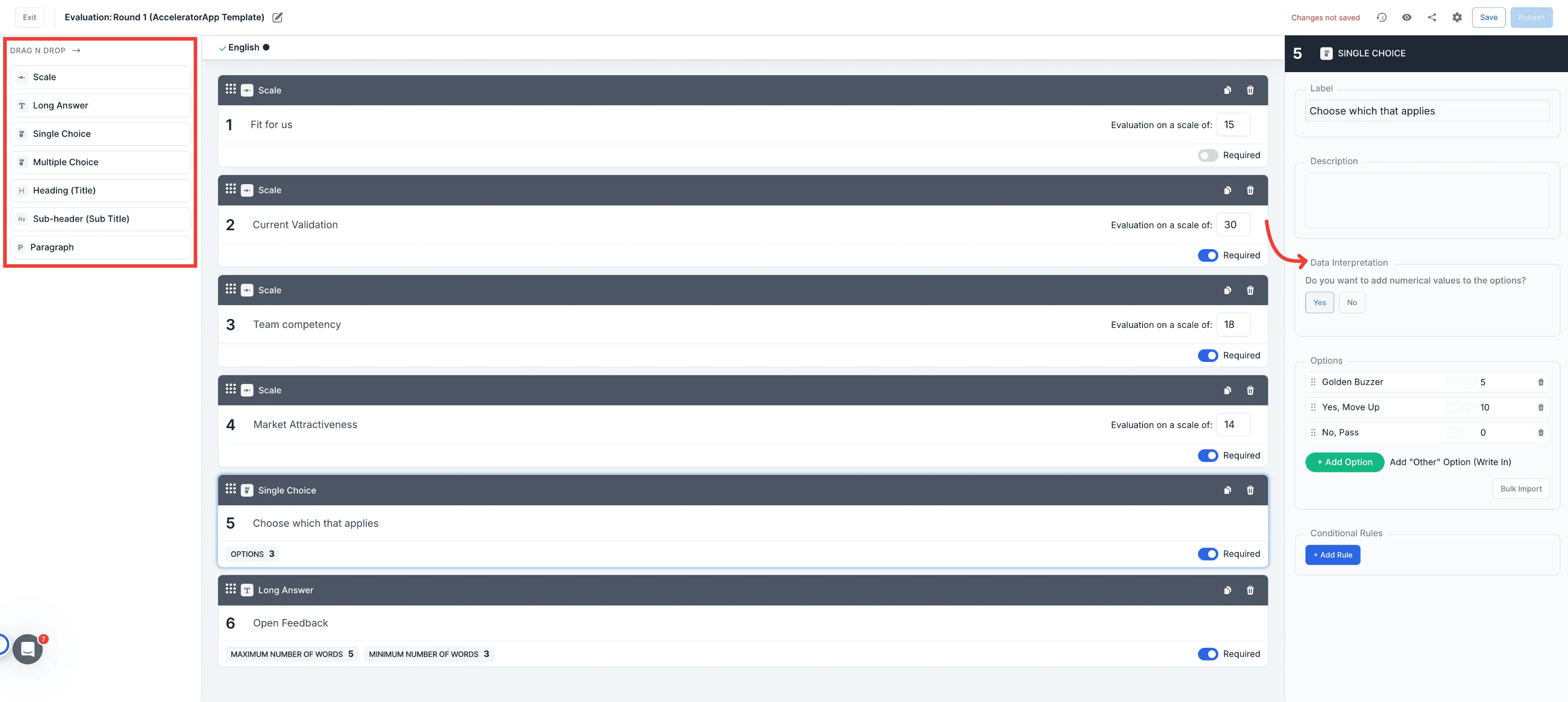 Evaluation form fields