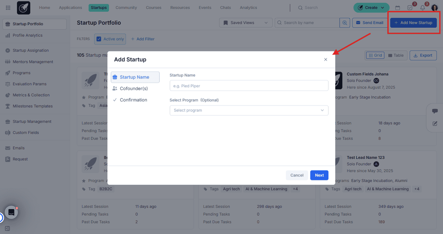 Add New Startup