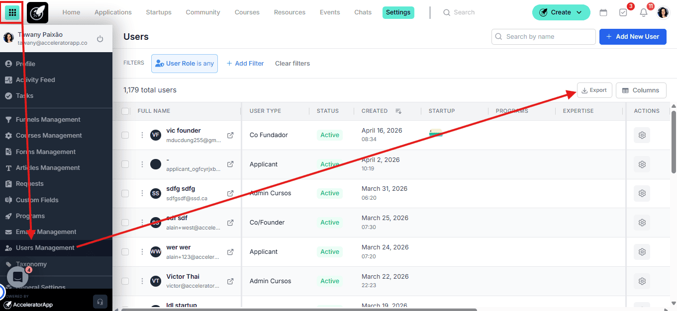 User Management page